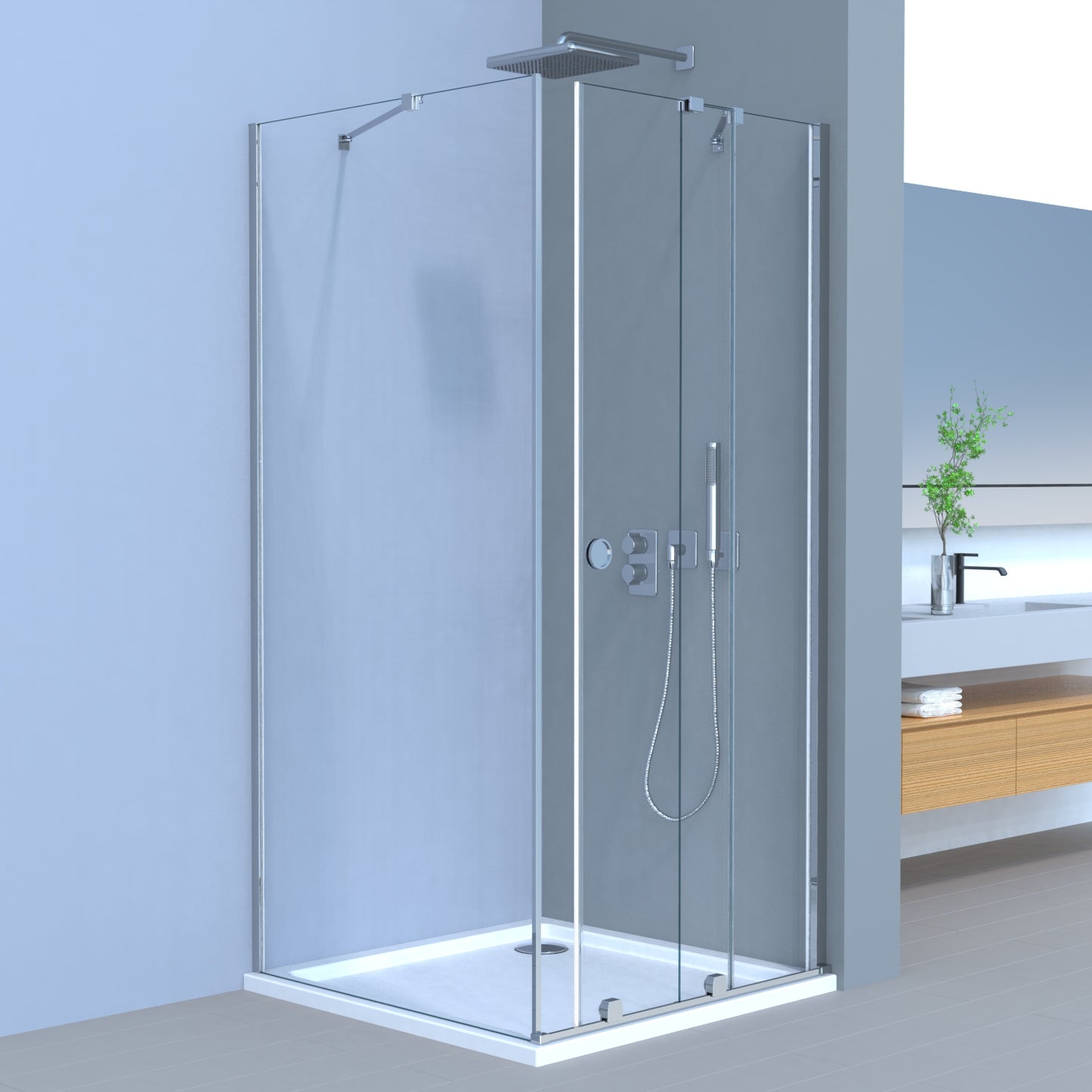 Movable Duschkabine Schiebetür + Seitenglas, 6 mm ESG-Sicherheitsglas + Nanobeschichtung, H185 cm