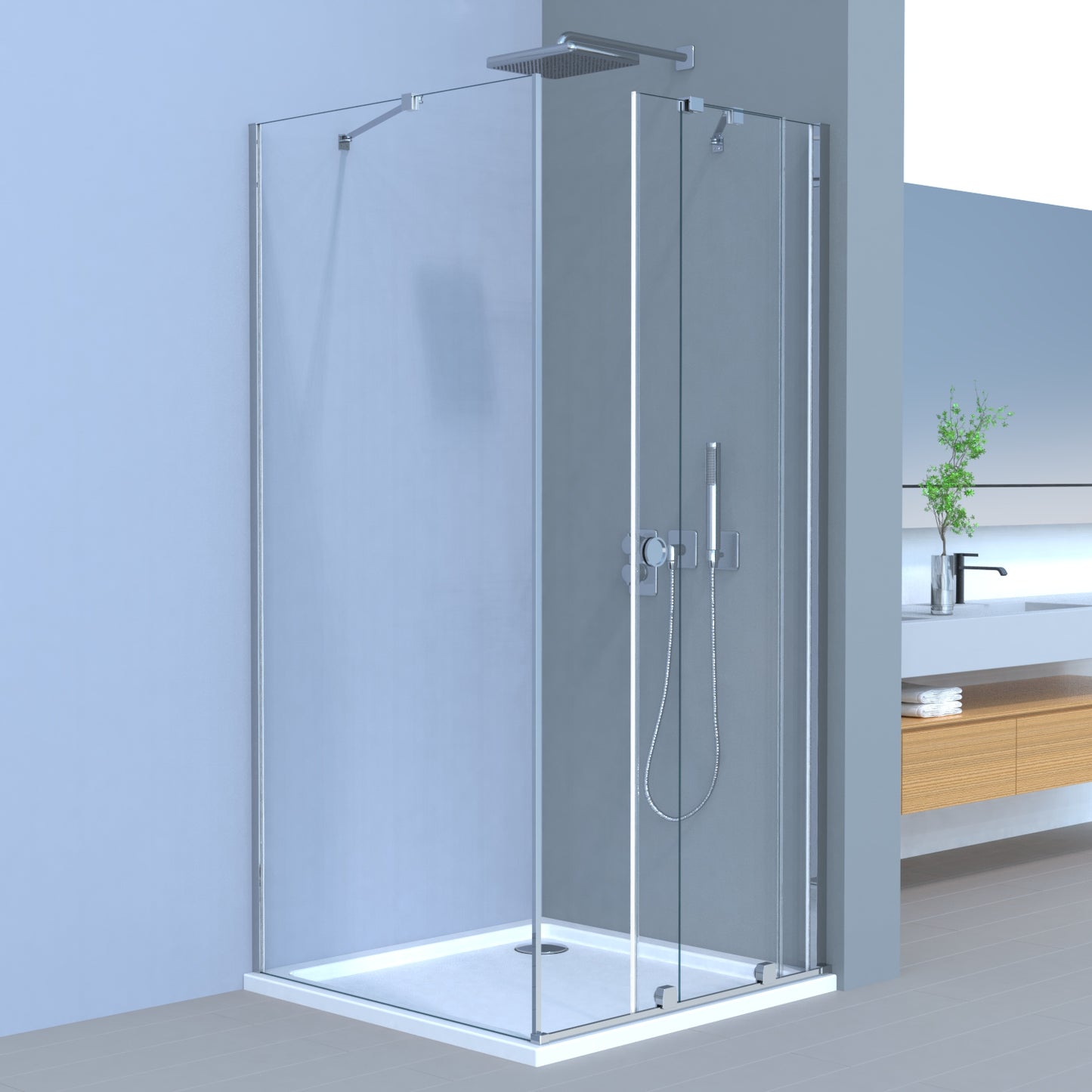 Movable Duschkabine Schiebetür + Seitenglas, 6 mm ESG-Sicherheitsglas + Nanobeschichtung, H185 cm