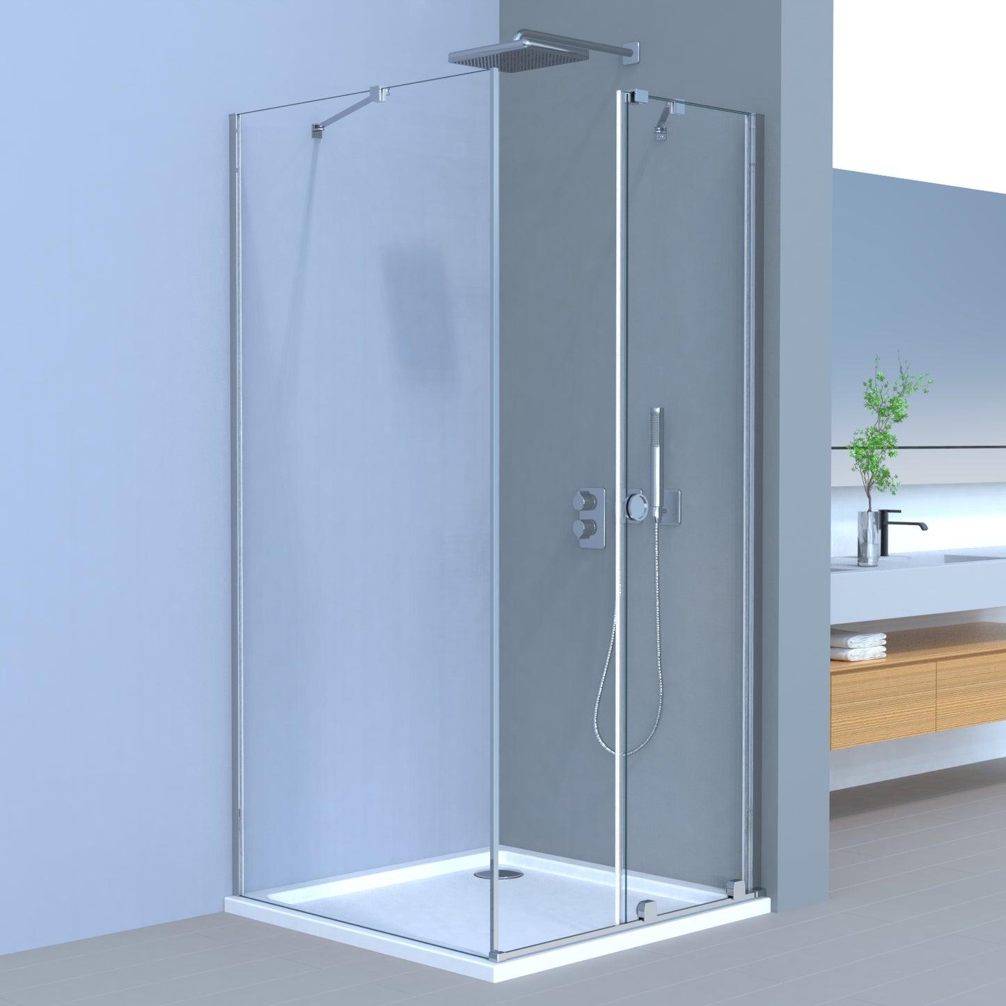 Movable Duschkabine Schiebetür + Seitenglas, 6 mm ESG-Sicherheitsglas + Nanobeschichtung, H185 cm