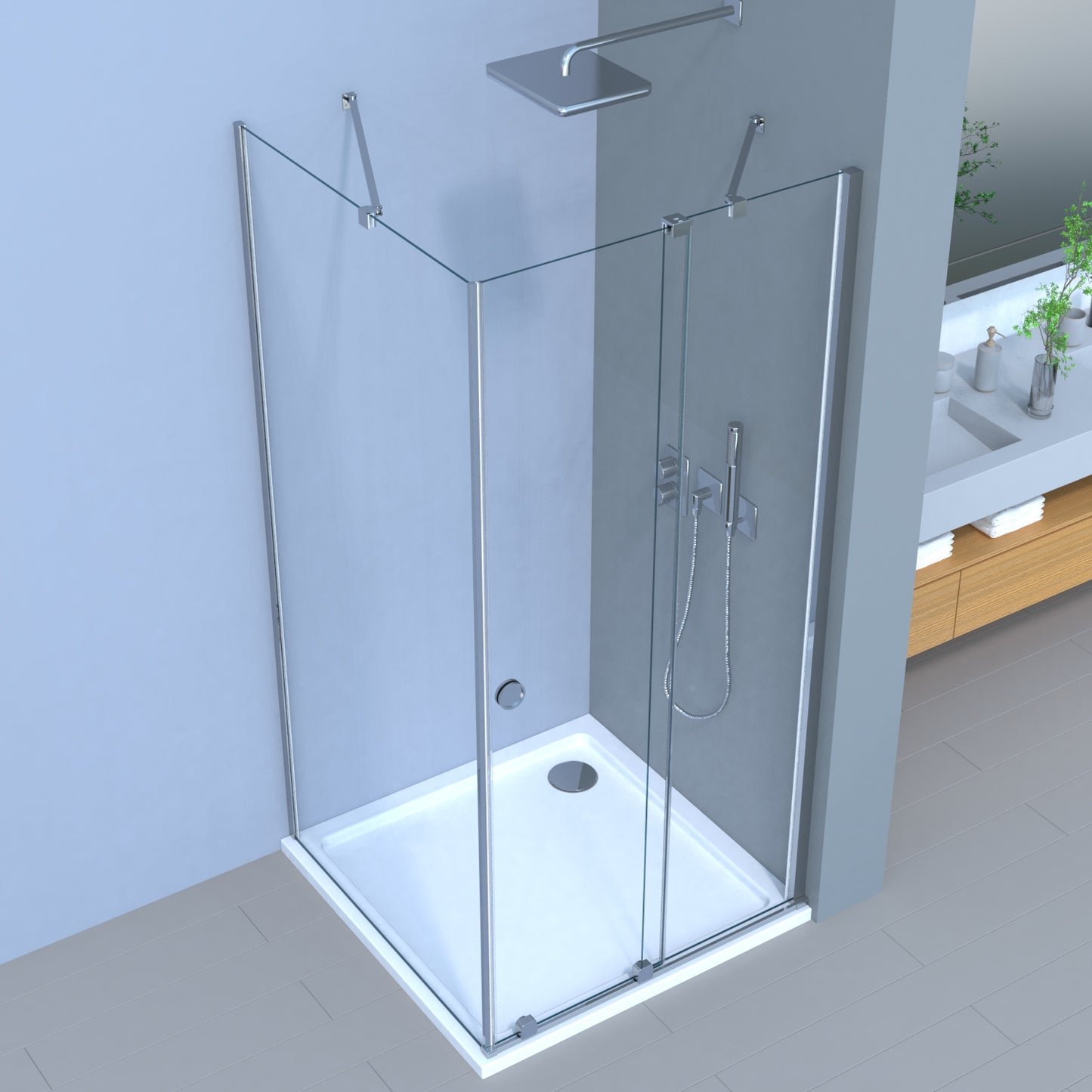 Movable Duschkabine Schiebetür + Seitenglas, 6 mm ESG-Sicherheitsglas + Nanobeschichtung, H185 cm