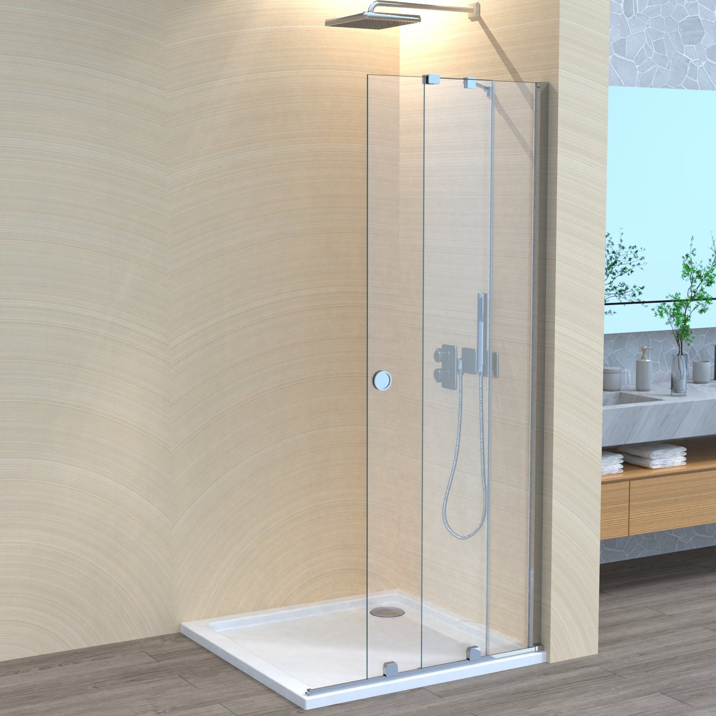 Movable Duschwand, Walk-in, Duschglas, Duschabtrennung, 6mm ESG-Sicherheitsglas, Nanobeschichtung,  Glaswand, Duschwand, H185 cm