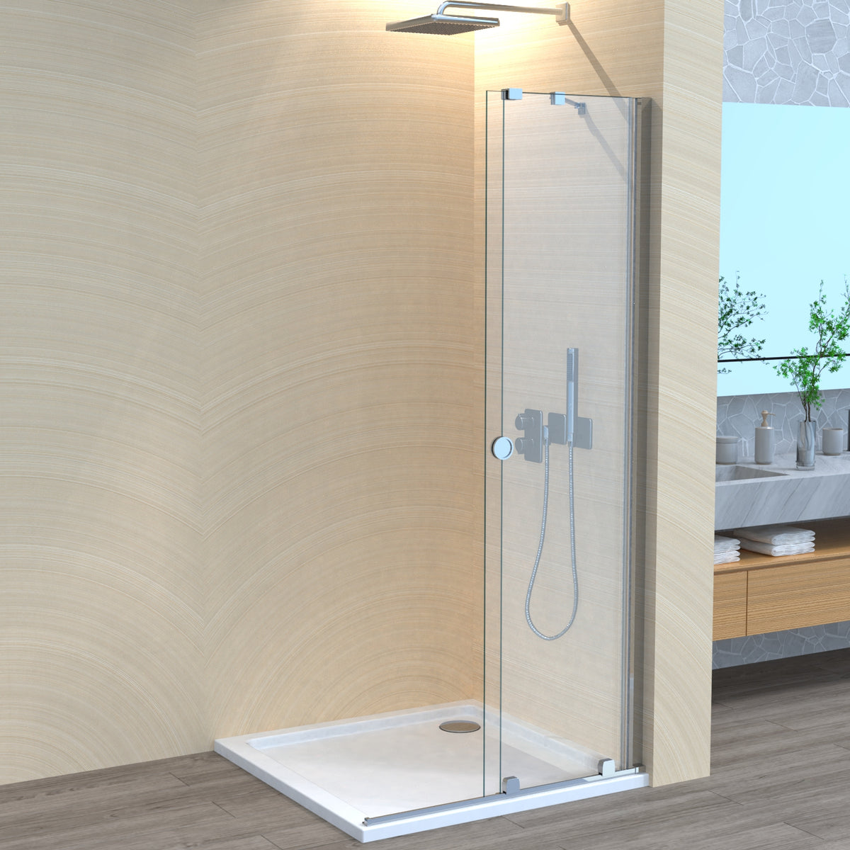 Movable Duschwand, Glaswand, Walk-in, Duschglas, Duschabtrennung, 6mm ESG-Sicherheitsglas, Nanobeschichtung, H185 cm