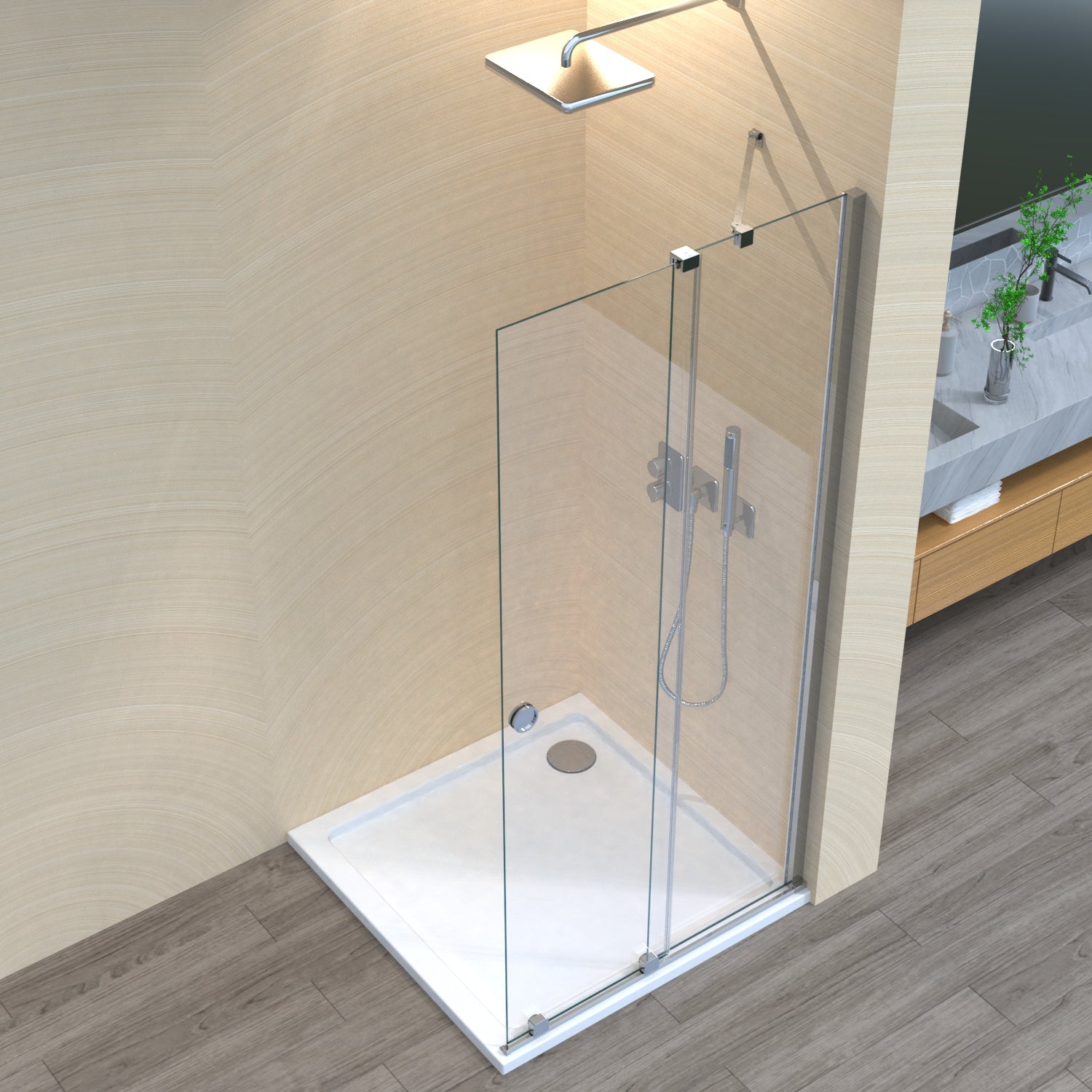 Movable Duschwand, Glaswand, Walk-in, Duschglas, Duschabtrennung, 6mm ESG-Sicherheitsglas, Nanobeschichtung, H185 cm