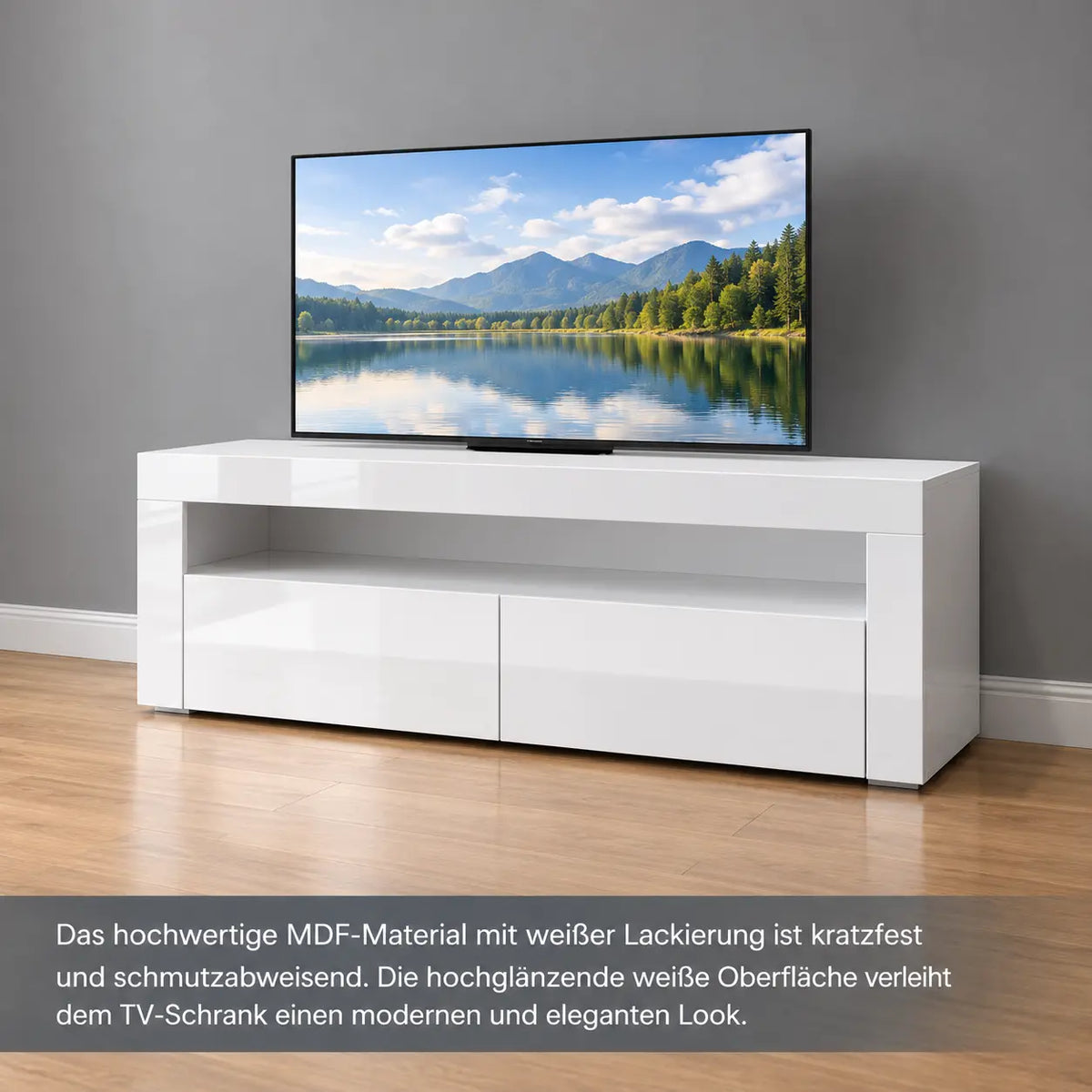 TV-Schrank Hochglanz Weiß mit LED-Beleuchtung, Moderner Fernsehtisch mit Stauraum, TV-Lowboard mit Fernbedienung, 120 cm