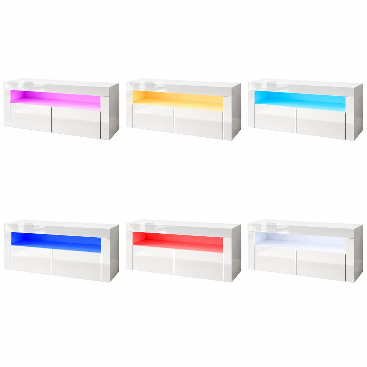 TV-Schrank Hochglanz Weiß mit LED-Beleuchtung, Moderner Fernsehtisch mit Stauraum, TV-Lowboard mit Fernbedienung, 120 cm
