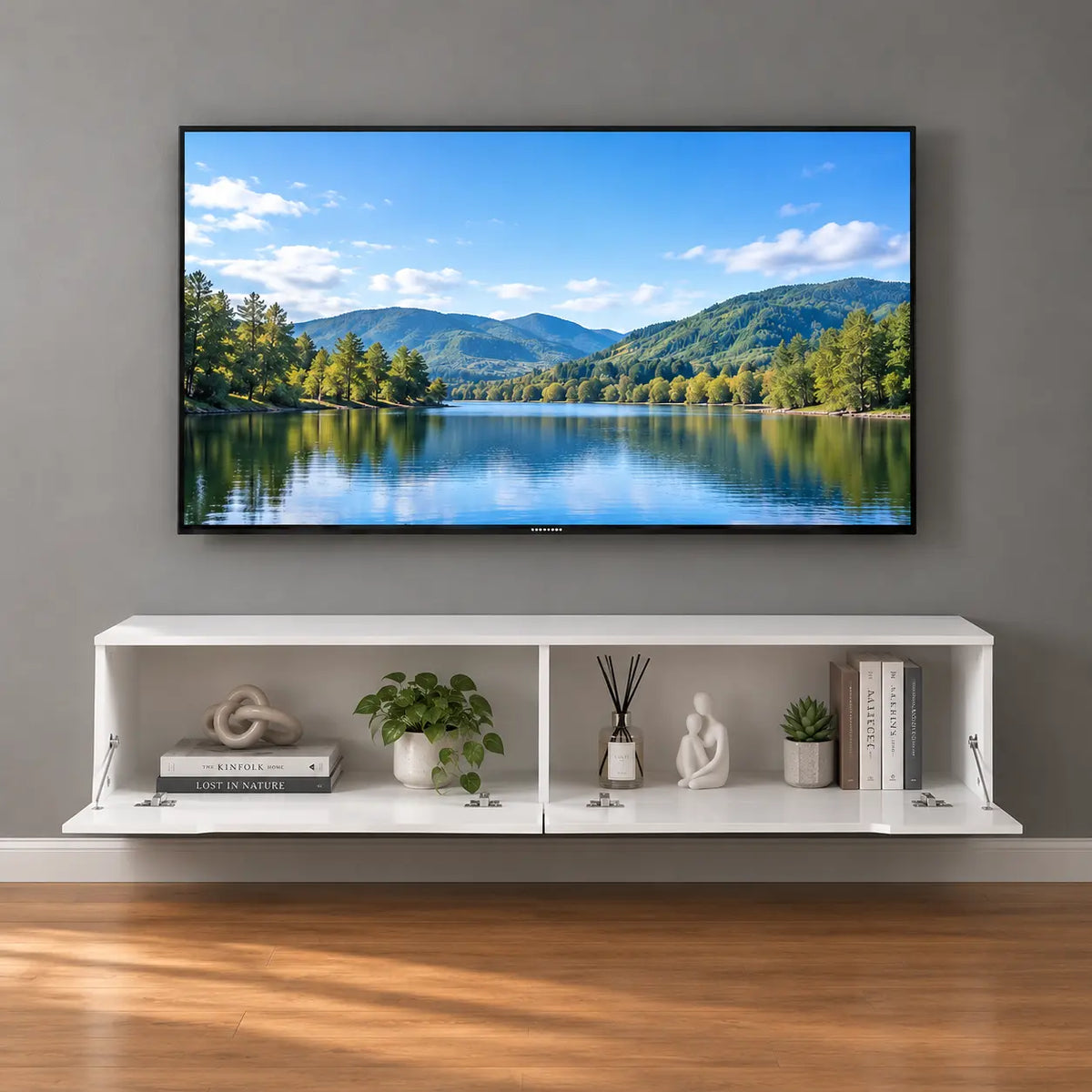 TV-Schrank 160 cm Hochglanz Weiß mit RGB LED, Soft-Close, hängend oder stehend