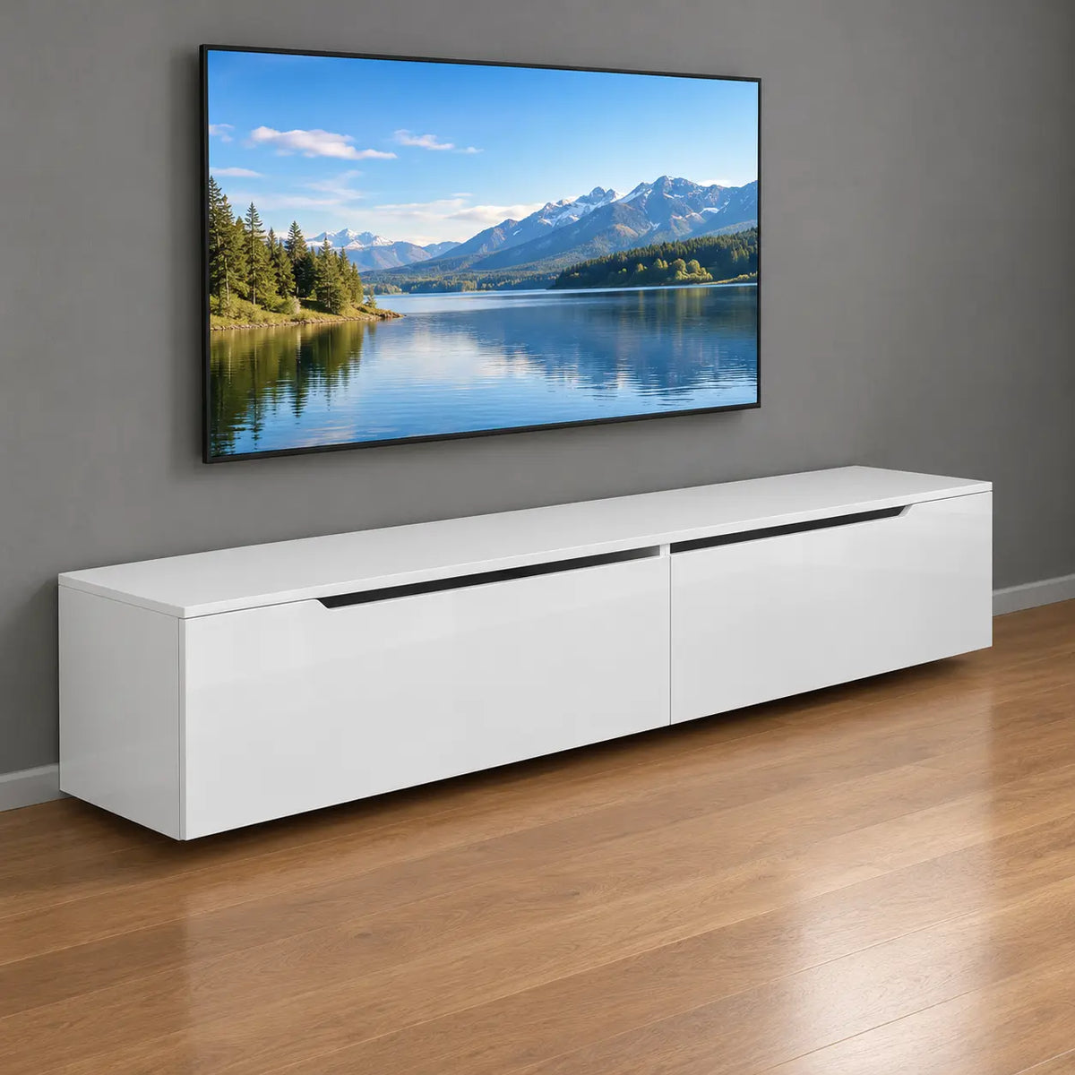 TV-Schrank 160 cm Hochglanz Weiß mit RGB LED, Soft-Close, hängend oder stehend