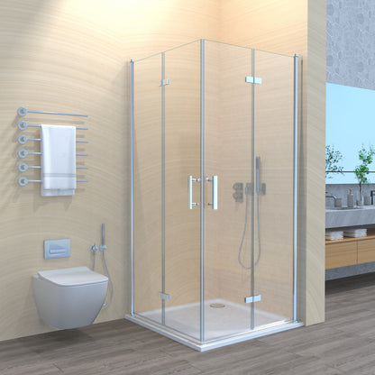 Duschkabine Falttür, Eckeinstieg, 6 mm Nano ESG-Sicherheitsglas, Höhe 185 cm