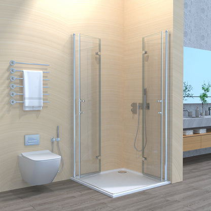 Duschkabine Falttür, Eckeinstieg, 6 mm Nano ESG-Sicherheitsglas, Höhe 185 cm