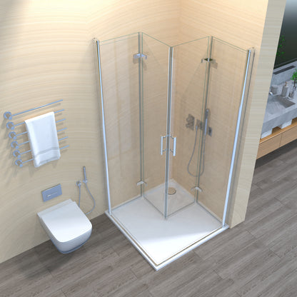 Duschkabine Falttür, Eckeinstieg, 6 mm Nano ESG-Sicherheitsglas, Höhe 185 cm