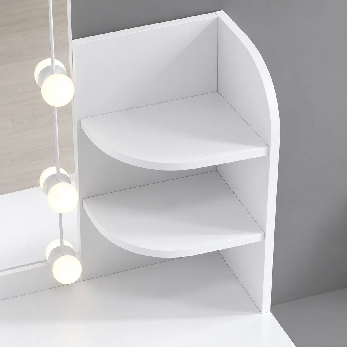 Schminktisch mit LED-Spiegel und Hocker – 12 LED-Leuchten, 3 Lichtfarben, dimmbar, mit Schubladen