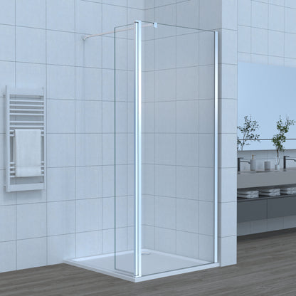 Walk In Duschwand Nano Beschichtung Klarglas 8mm Mit 30cm schwenkbarer Seitenteil