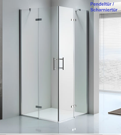 Duschkabine Pendeltür, Schwingtür/Scharniertür, Eckeinstieg Höhe 185 cm