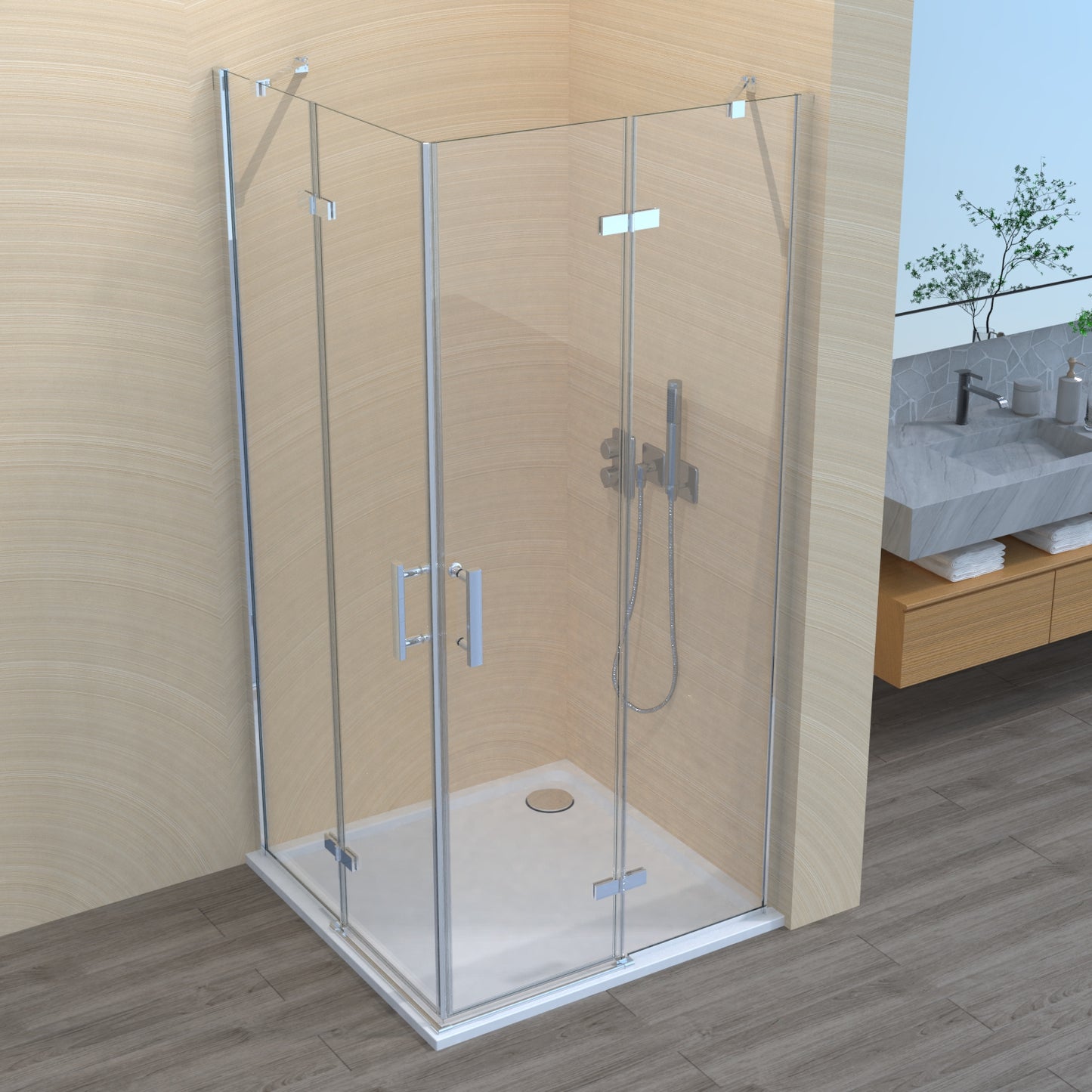 Duschkabine Pendeltür, Schwingtür/Scharniertür, Eckeinstieg Höhe 185 cm