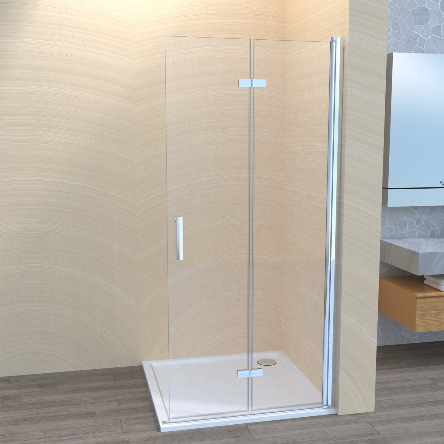 Duschwand Glaswand Duschabtrennung Walk In Duschkabine faltbar / drehbar H185cm