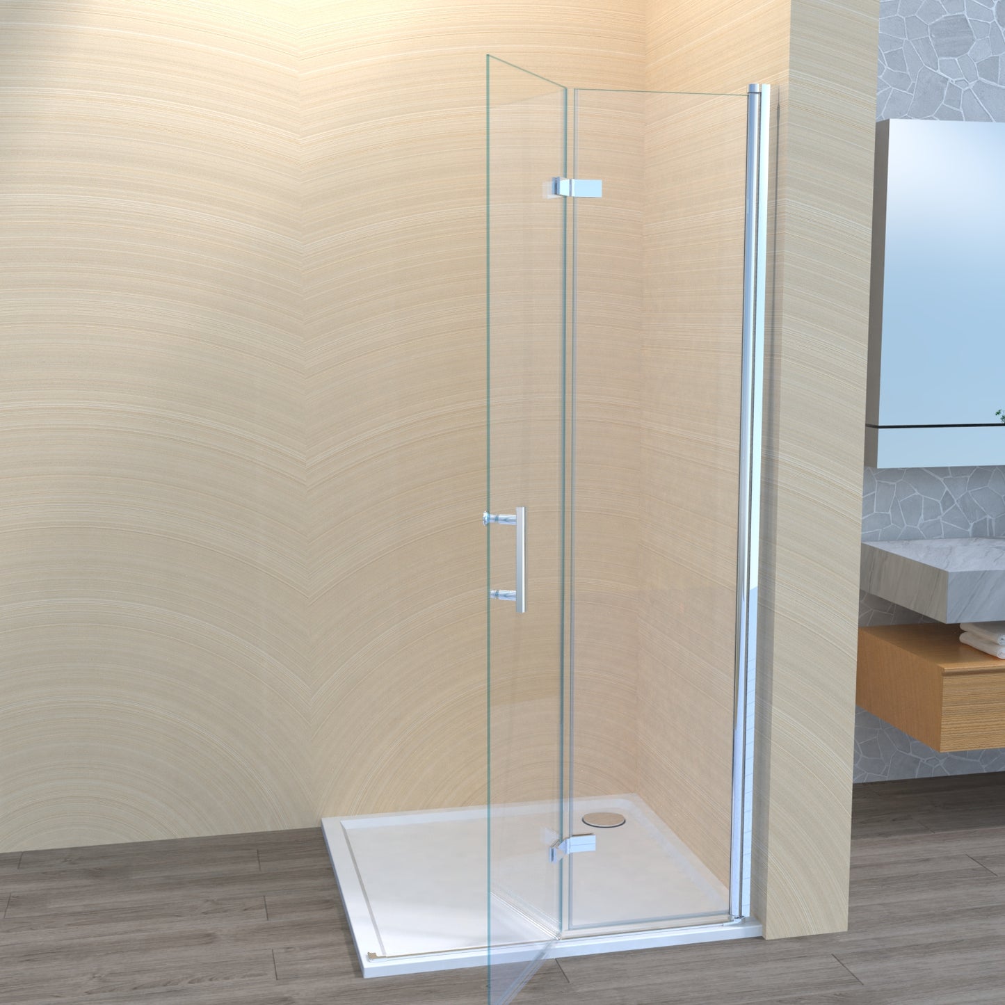 Duschwand Glaswand Duschabtrennung Walk In Duschkabine faltbar / drehbar H185cm