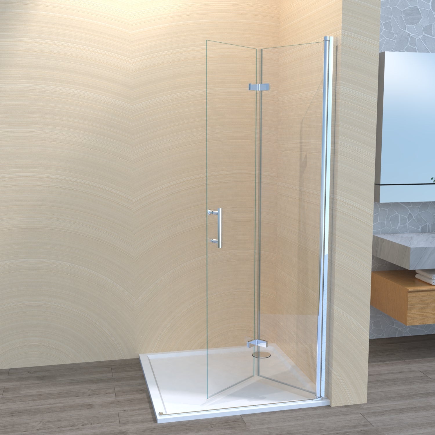 Duschwand Glaswand Duschabtrennung Walk In, Nanobeschichtung faltbar / drehbar H185cm