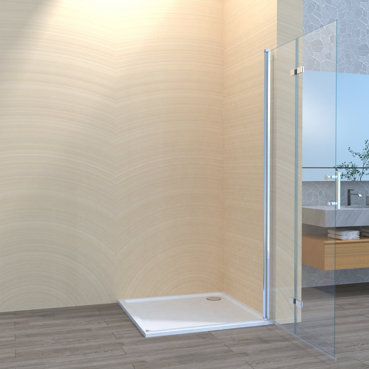 Duschwand Glaswand Duschabtrennung Walk In, Nanobeschichtung faltbar / drehbar H185cm