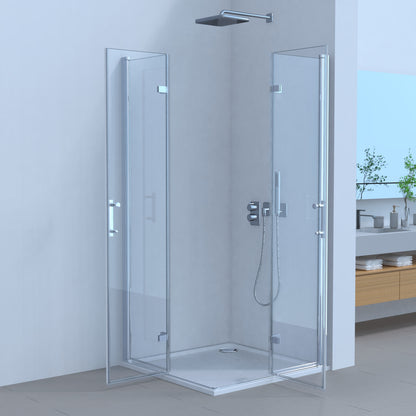 Duschkabine Falttür, Eckeinstieg, 6 mm Nano ESG-Sicherheitsglas, Höhe 185 cm
