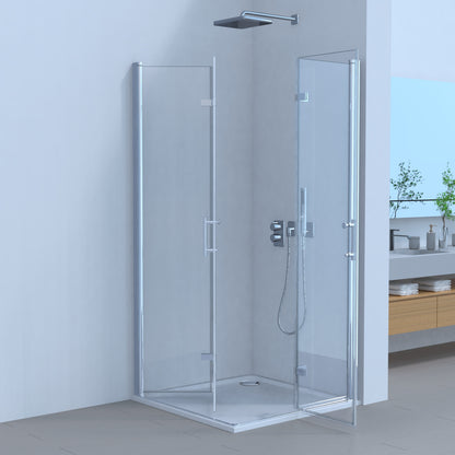 Duschkabine Falttür, Eckeinstieg, 6 mm Nano ESG-Sicherheitsglas, Höhe 185 cm