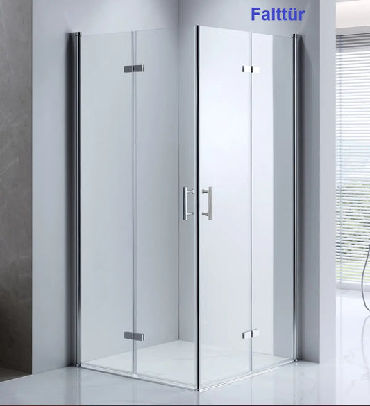 Duschkabine Falttür, Eckeinstieg, 6 mm Nano ESG-Sicherheitsglas, Höhe 185 cm