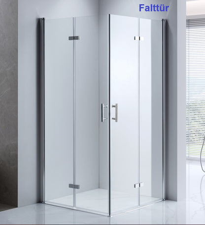 Duschkabine Falttür, Eckeinstieg, 6 mm Nano ESG-Sicherheitsglas, Höhe 185 cm