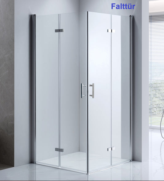 Duschkabine Falttür, Eckeinstieg, 6 mm Nano ESG-Sicherheitsglas, Höhe 185 cm