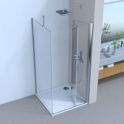 Duschkabine Falttür + Seitenglas, 6 mm ESG-Sicherheitsglas + Nanobeschichtung, H185 cm