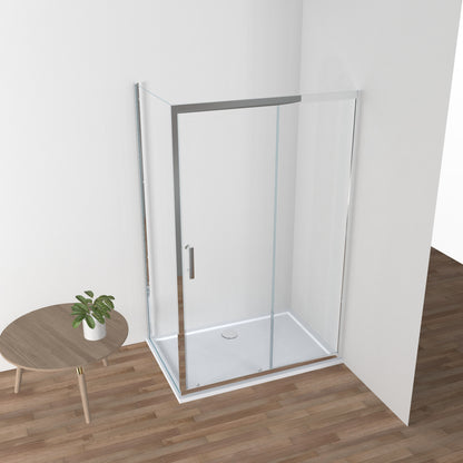 Duschkabine Schiebetür + Seitenglas, 5 mm ESG-Sicherheitsglas, H185 cm