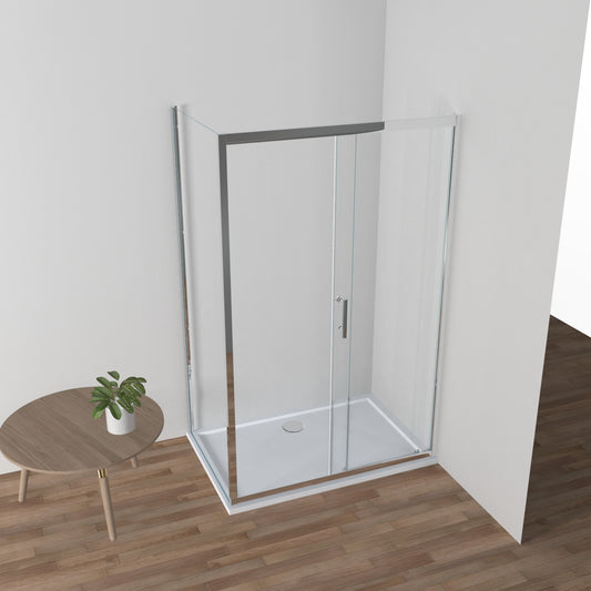 Duschkabine Schiebetür + Seitenglas, 5 mm ESG-Sicherheitsglas, H185 cm