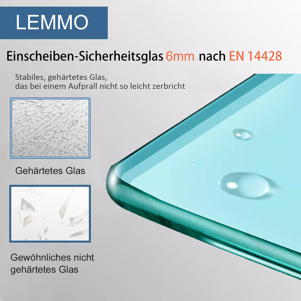 Movable Duschkabine Schiebetür 6mm ESG-Sicherheitsglas, Nanobeschichtung, Eckeinstieg, Duschabtrennung, H185 cm