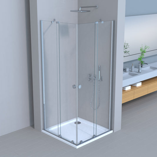 Movable Duschkabine Schiebetür 6mm ESG-Sicherheitsglas, Nanobeschichtung, Eckeinstieg, Duschabtrennung, H185 cm
