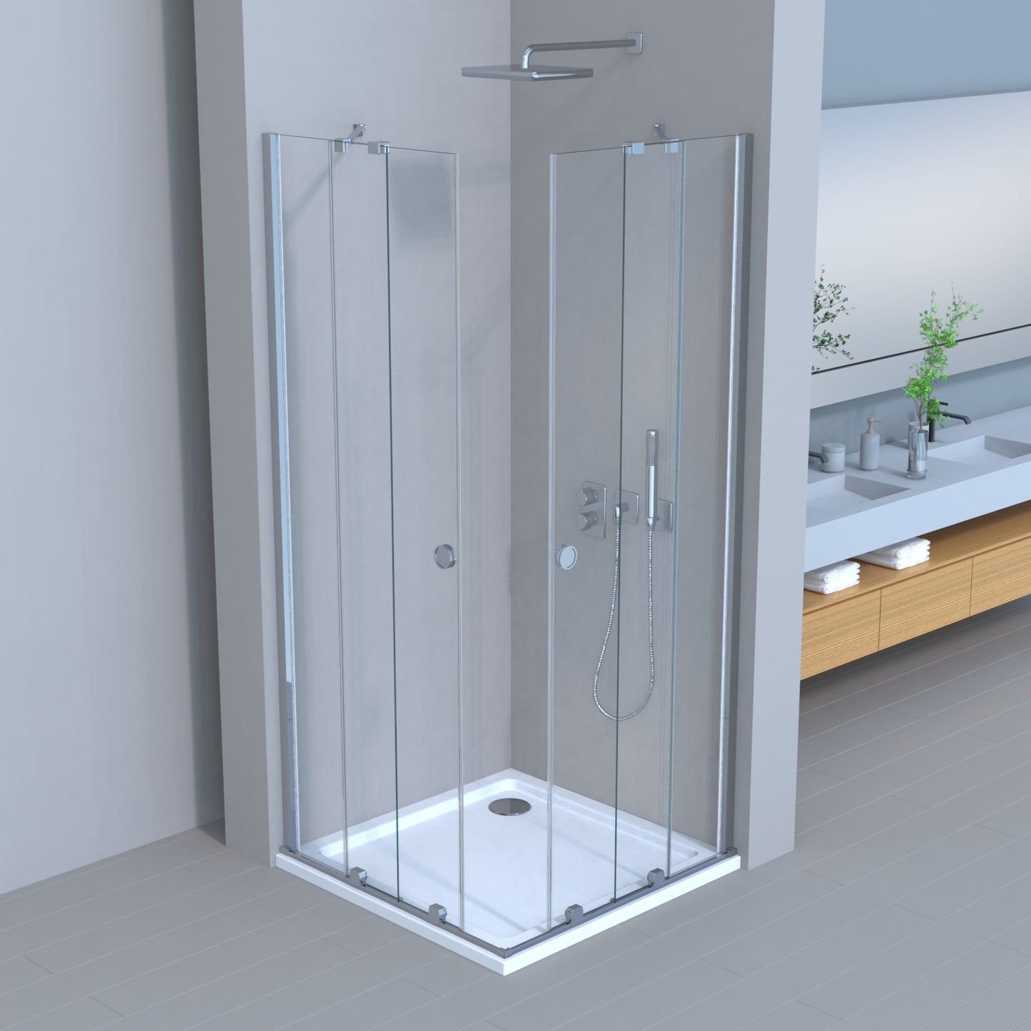 Movable Duschkabine Schiebetür 6mm ESG-Sicherheitsglas, Nanobeschichtung, Eckeinstieg, Duschabtrennung, H185 cm
