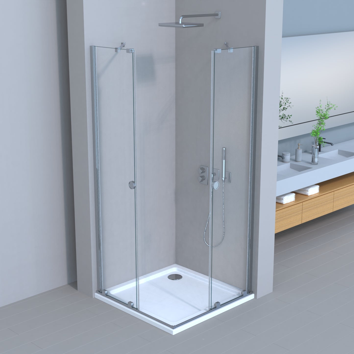 Movable Duschkabine Schiebetür 6mm ESG-Sicherheitsglas, Nanobeschichtung, Eckeinstieg, Duschabtrennung, H185 cm