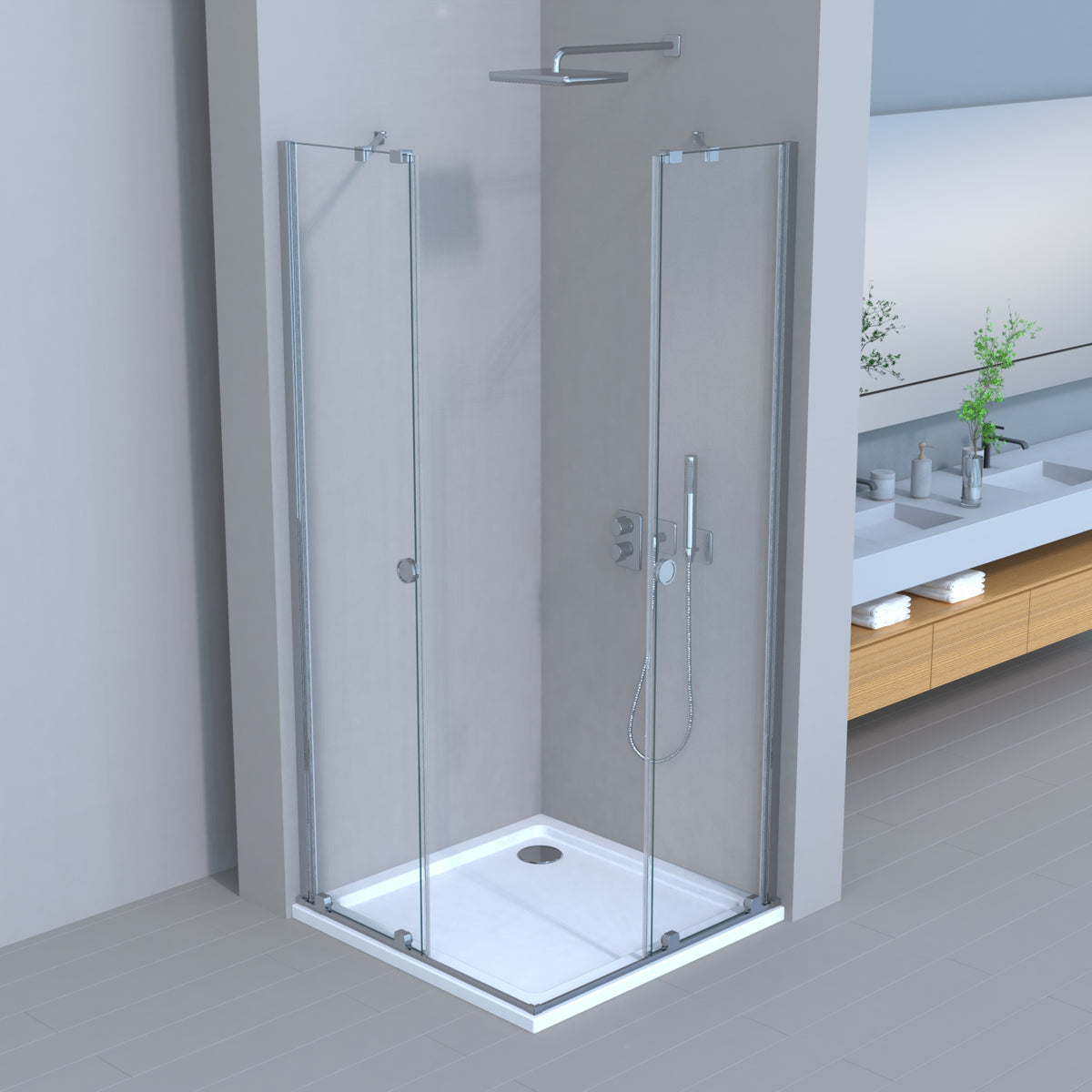 Movable Duschkabine Schiebetür 6mm ESG-Sicherheitsglas, Nanobeschichtung, Eckeinstieg, Duschabtrennung, H185 cm