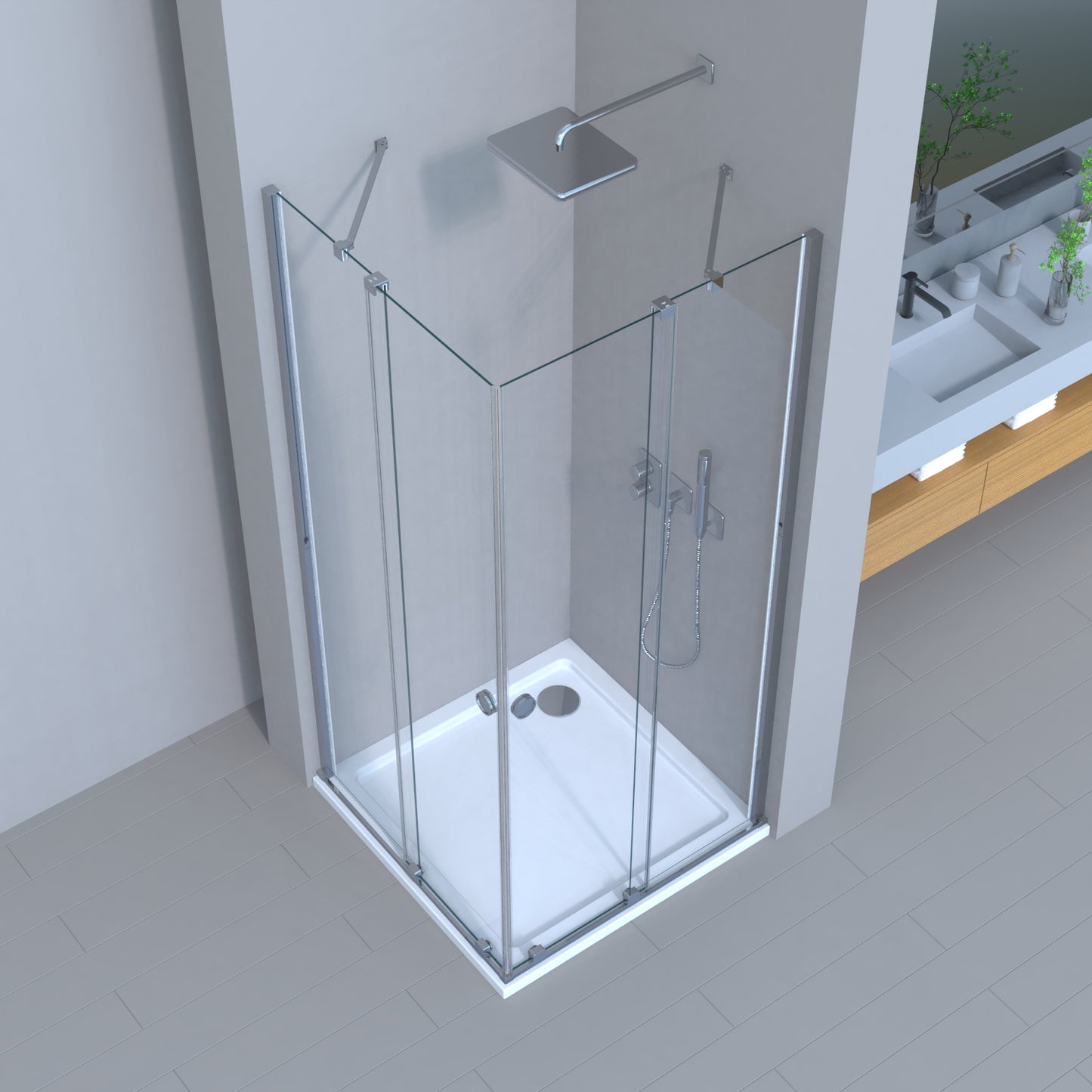 Movable Duschkabine Schiebetür 6mm ESG-Sicherheitsglas, Nanobeschichtung, Eckeinstieg, Duschabtrennung, H185 cm