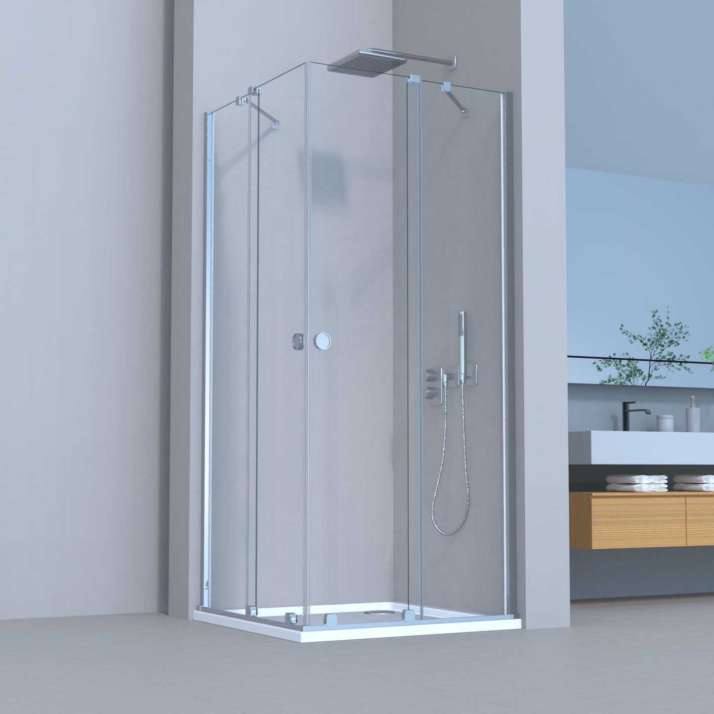 Movable Duschkabine Schiebetür 6mm ESG-Sicherheitsglas, Nanobeschichtung, Eckeinstieg, Duschabtrennung, H185 cm