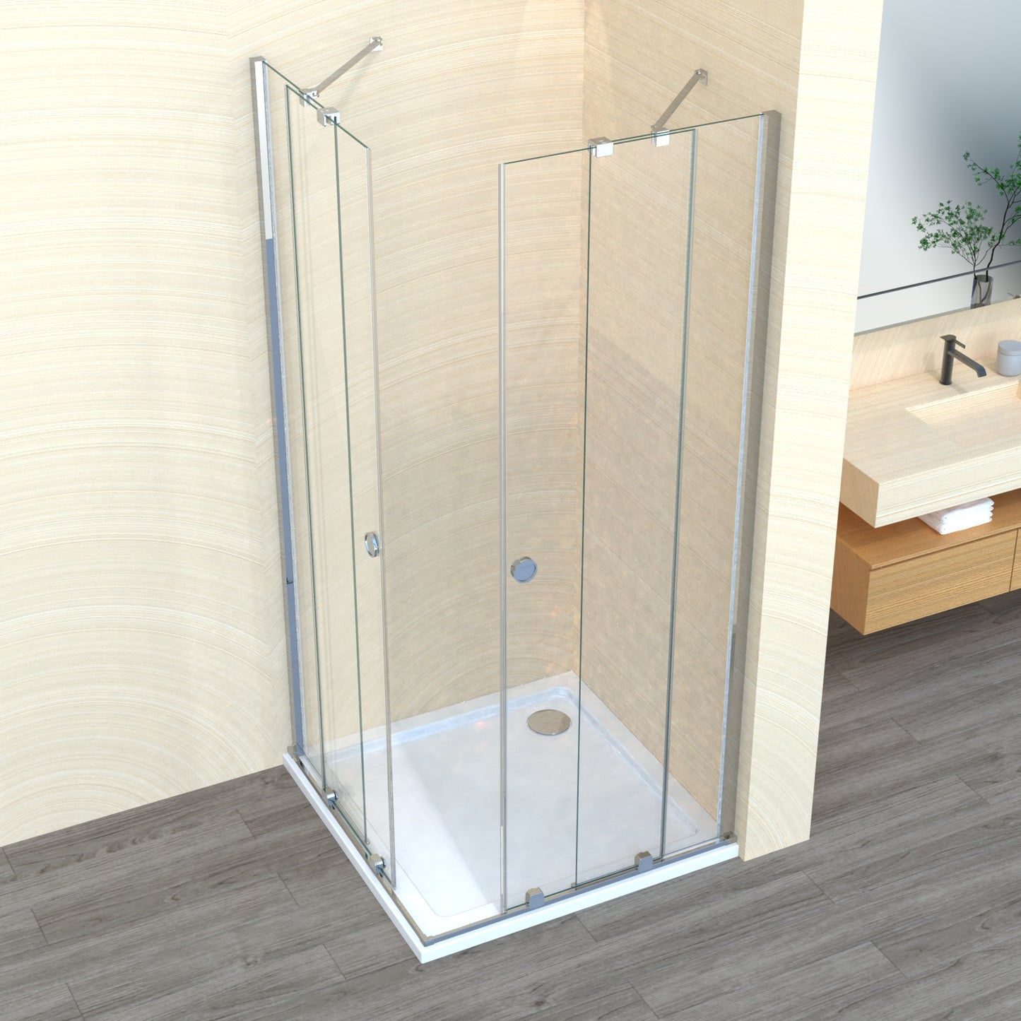 Movable Duschkabine Schiebetür 6mm ESG-Sicherheitsglas, Nanobeschichtung, Eckeinstieg, Duschabtrennung, H185 cm