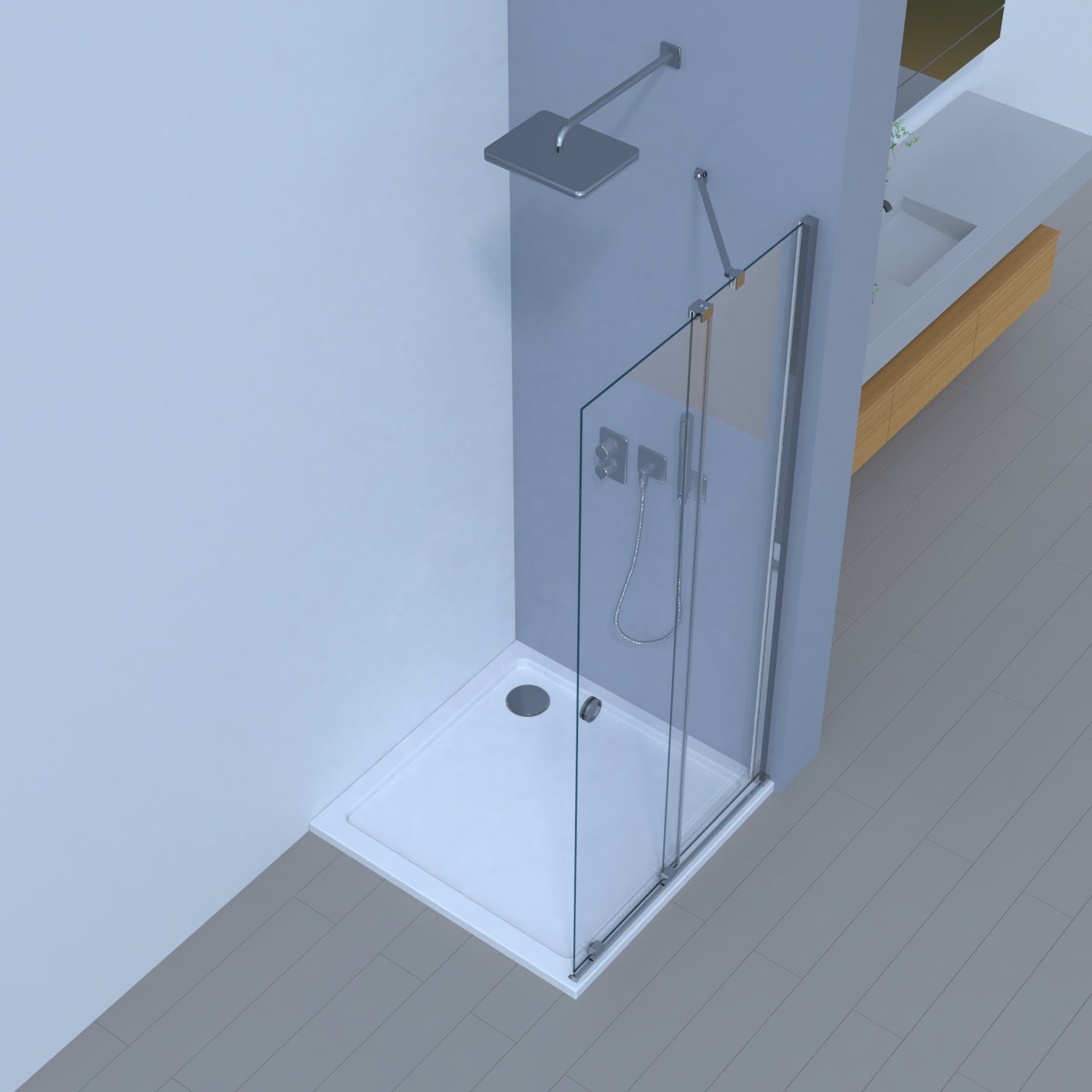 Movable Duschwand, Glaswand, Walk-in, Duschglas, Duschabtrennung, 6mm ESG-Sicherheitsglas, Nanobeschichtung, H185 cm