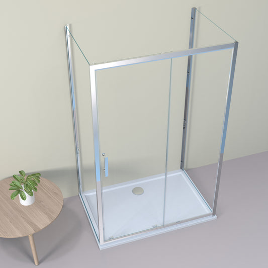 Duschkabine U-Dusche, Schiebetür + 2*Seitengläser, 5 mm ESG-Sicherheitsglas, H185 cm