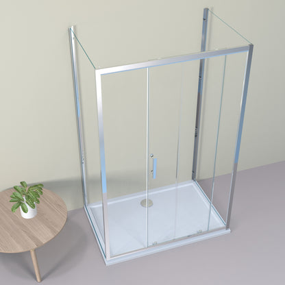 Duschkabine U-Dusche, Schiebetür + 2*Seitengläser, 5 mm ESG-Sicherheitsglas, H185 cm