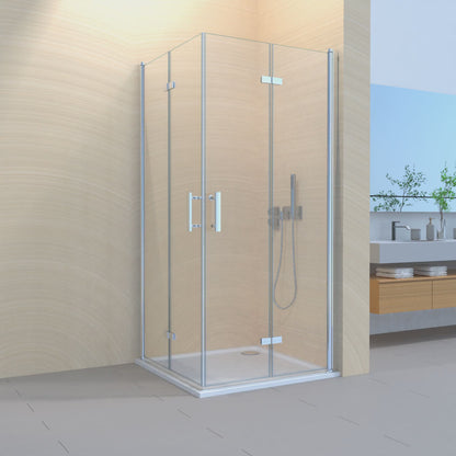 Duschkabine Falttür, Eckeinstieg, 6 mm Nano ESG-Sicherheitsglas, Höhe 185 cm